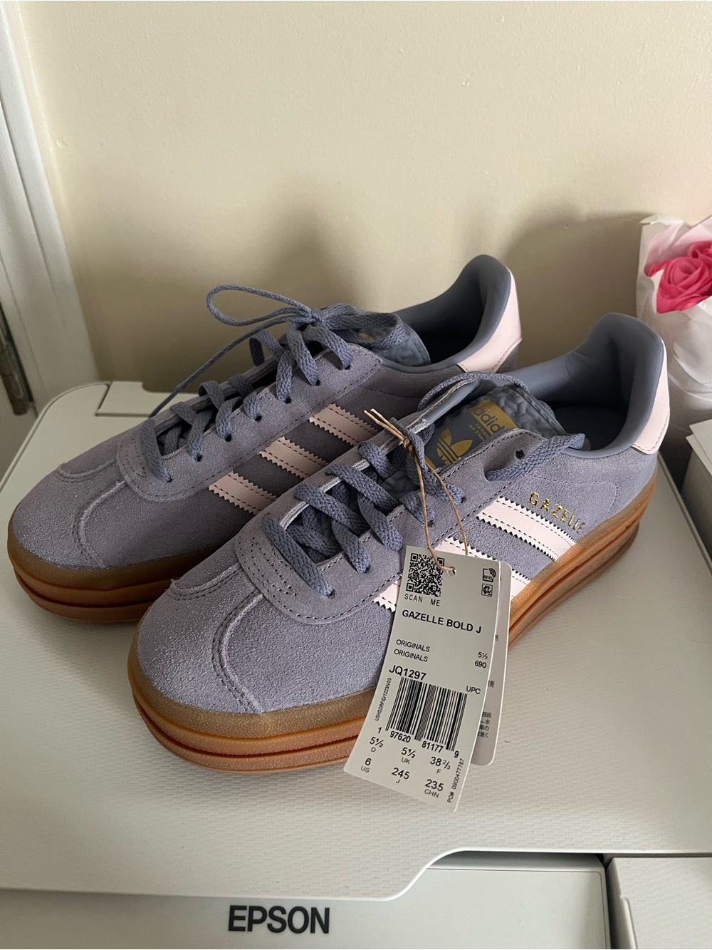 adidas Kids Gazelle Bold J Lavender with Pink Accents and Gum Sole